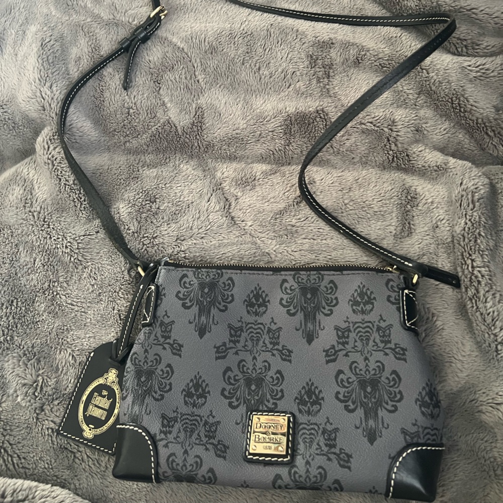 Dooney & Bourke Disney Haunted Mansion Wallpaper Black and Gray Crossbody Bag